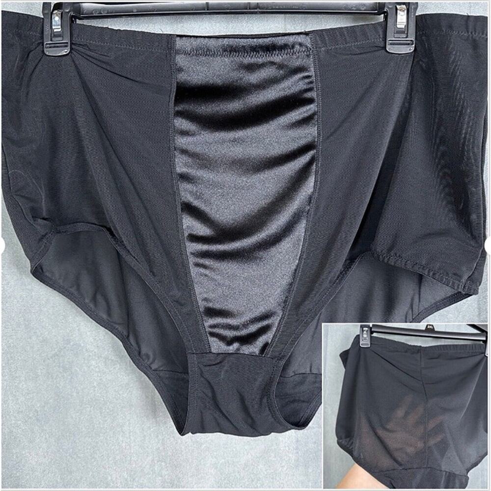 Secret Solutions Second Skin Satin Sheer Mesh Panty Plus Size 3X 30/32 Black